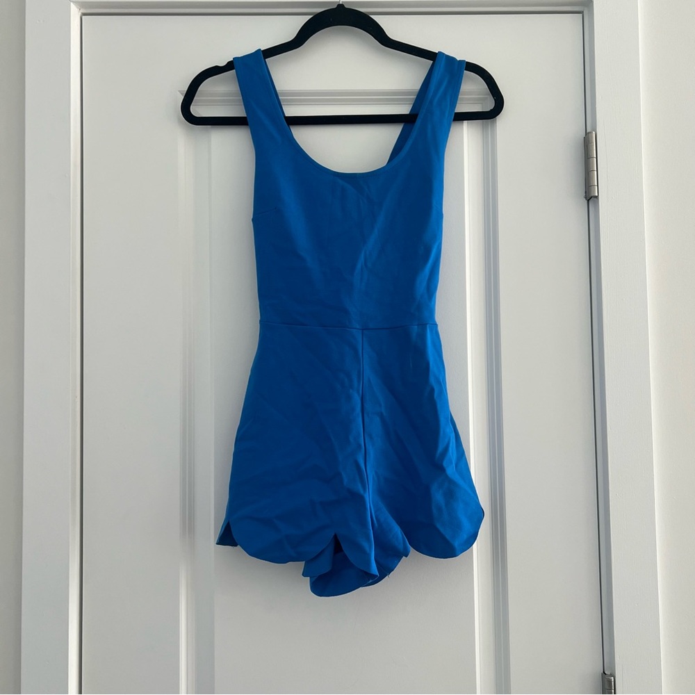 Blue Romper with Scallop Hem